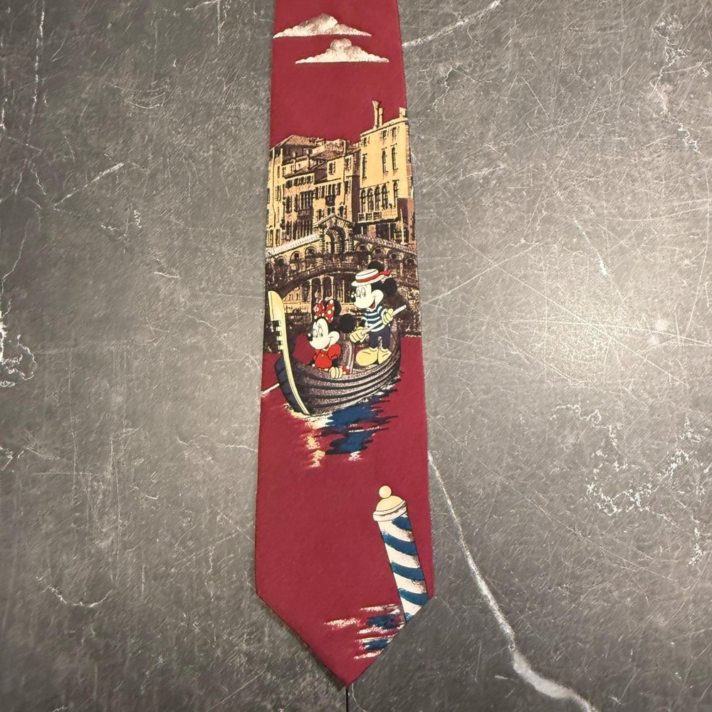 Mens Tie | Disney Atlas Design | Mickey Minnie Venice Gondola Silk Limited Ed - Picture 2 of 9